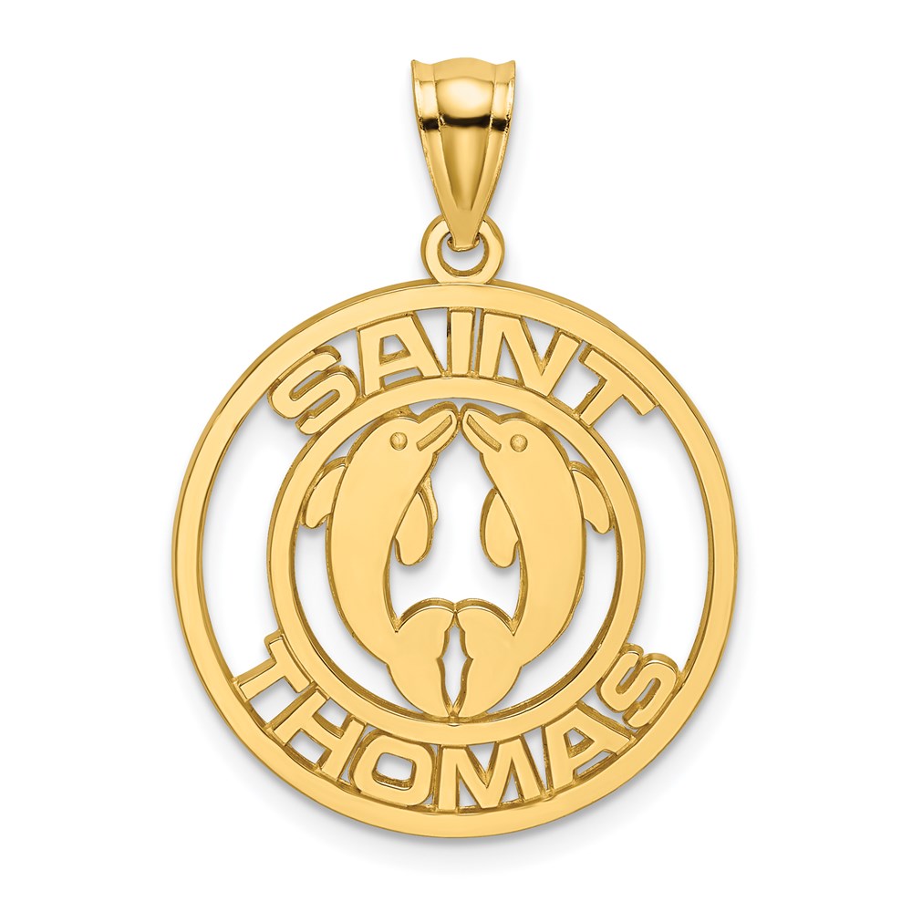 14k Yellow Gold Travel Saint Thomas With Dolphins Necklace Charm Pendant